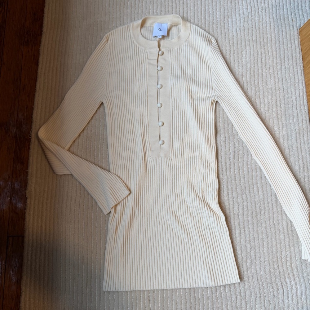 Cream Ribbed Button-Up Sweater Top - Picture 2 of 3